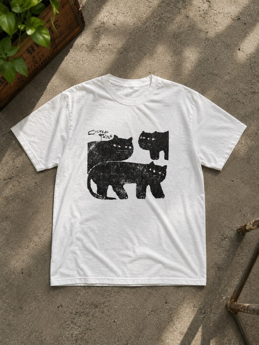 Gildan White Short Sleeve Tee with Black Cat Graphic